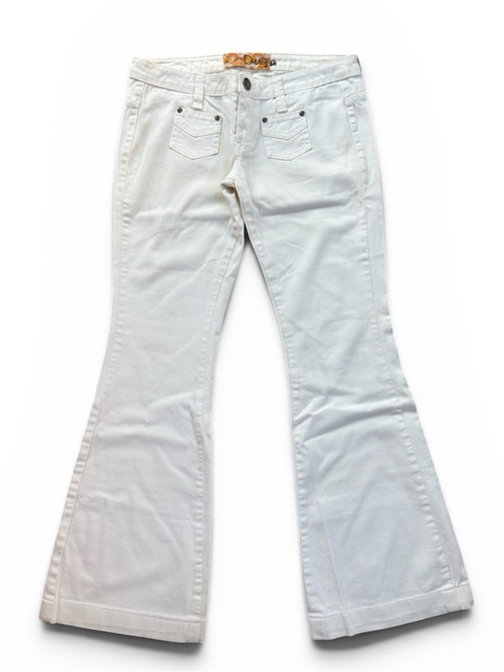 DITTOS Vintage Y2K Flared Cotton Denim Jeans in Cream/White